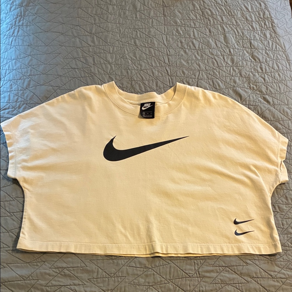 Nike cream Crop Top with Black Swoosh